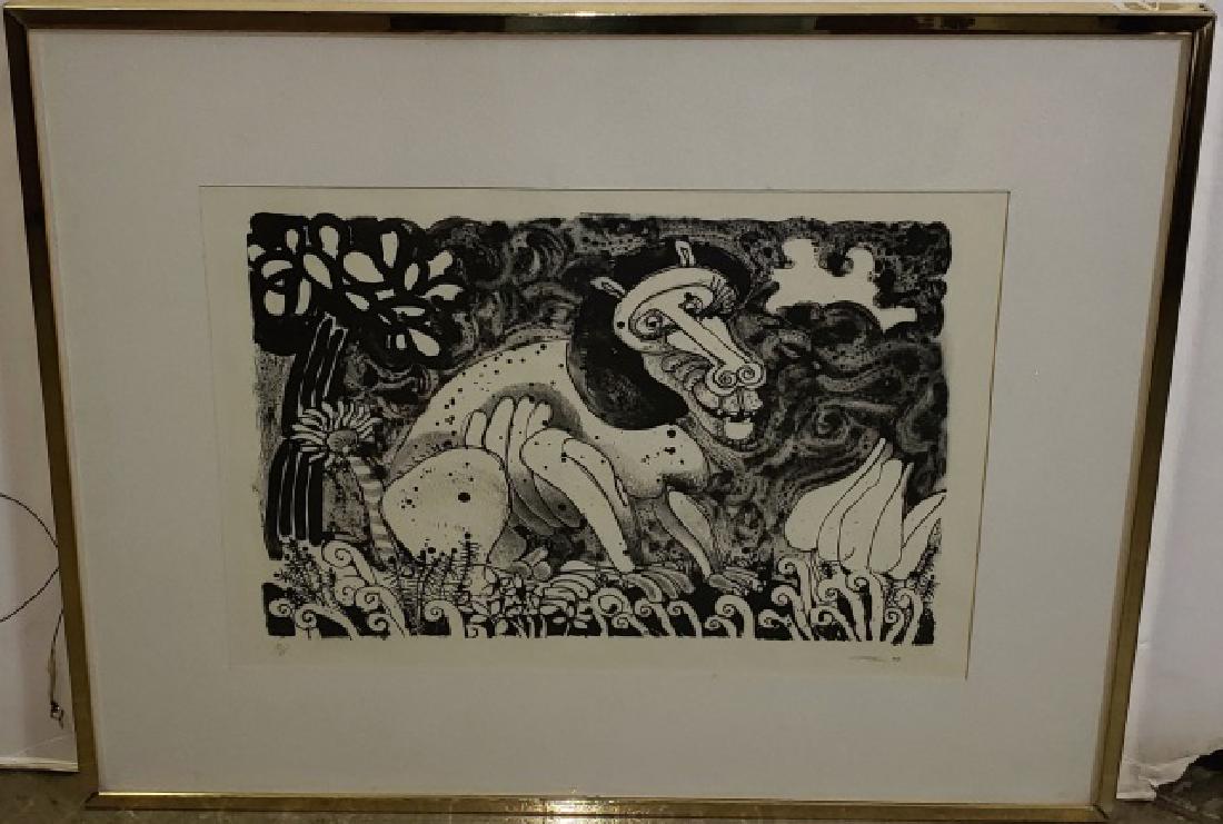 *ALTSCHULER, FRANZ: (1923-2009 American) Lion in jungle, black and white lithograph, signed by the artist and dated 1974 lower right, numbered from edition of 15 lower left, approximate work size 12 1/2" x 18", frame 23"
