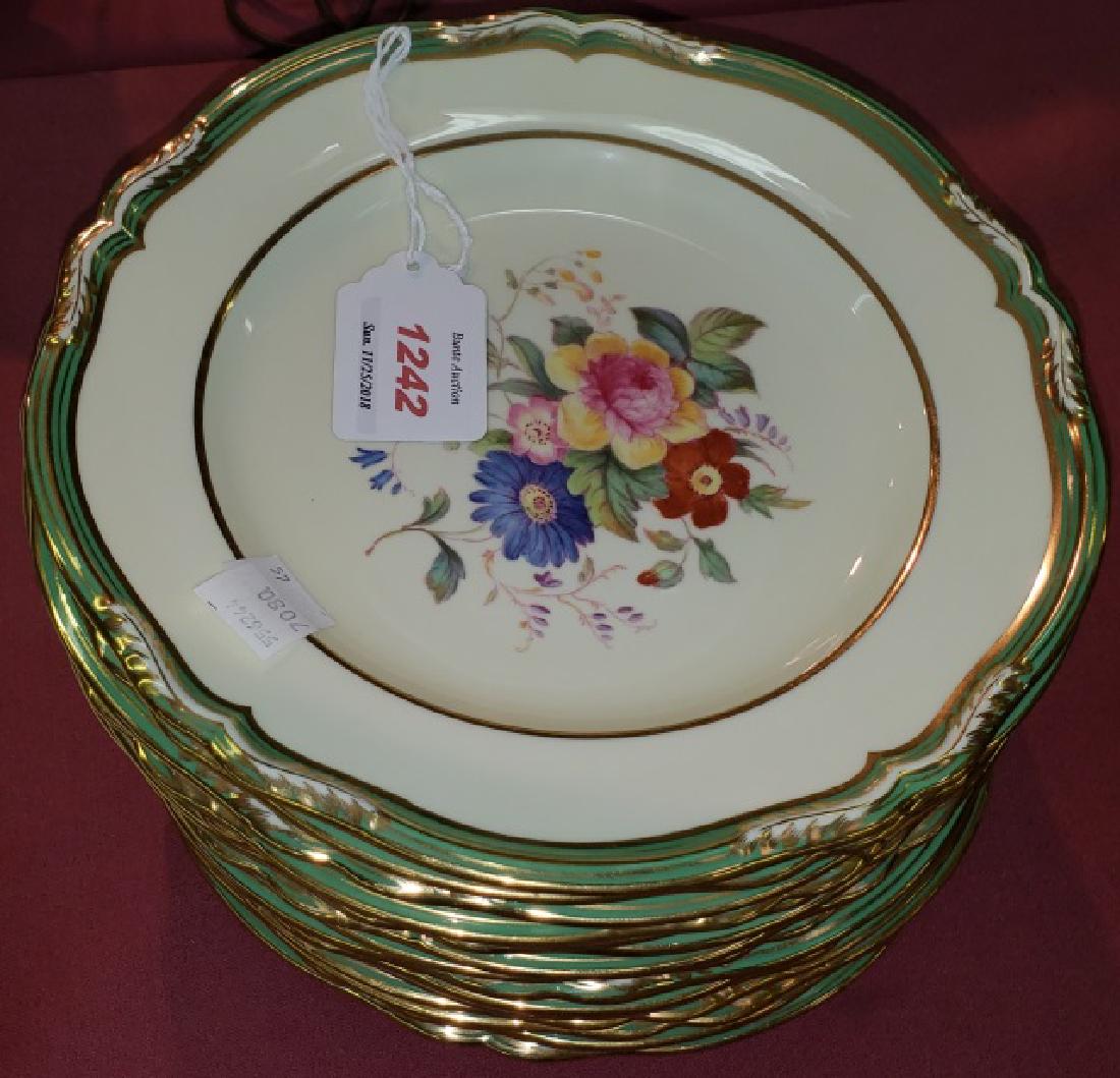 *15 SPODE PLATES: With floral decoration and green border, approximate diameter 9".
