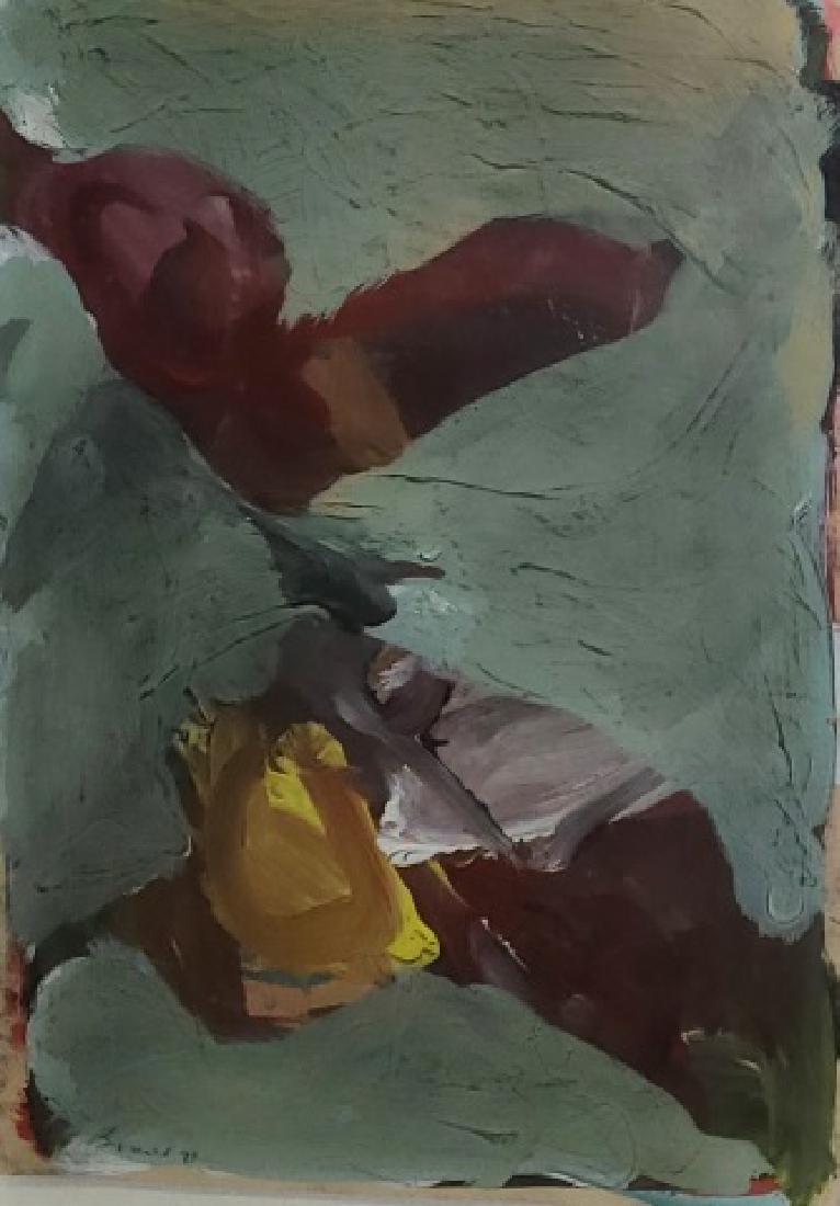*BRUNNER, ROLF: (Born 1930 Swiss) Abstract, framed oil on paper signed lower left and dated 97, approximate work size 12 3/4" x 8 3/4", frame 17" x 13".