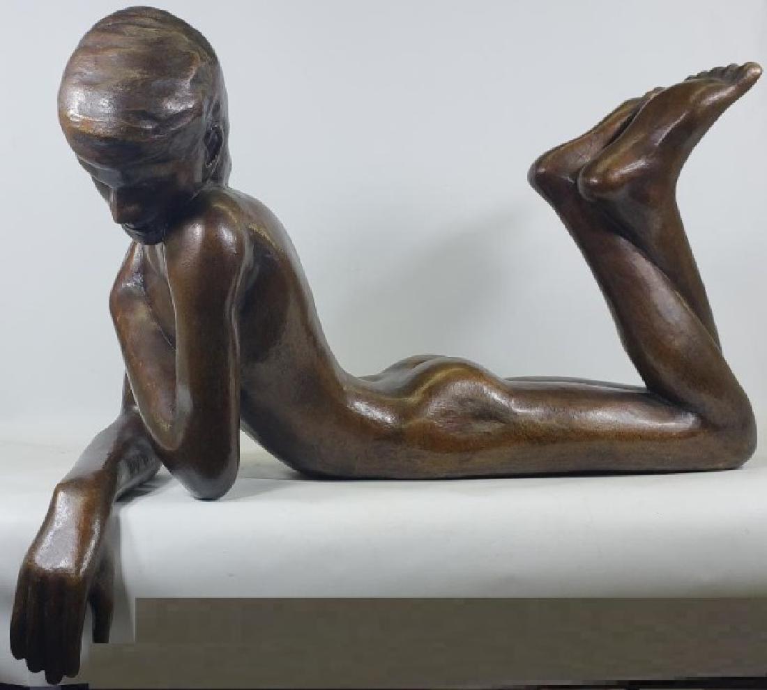 *SALMONES, VICTOR: (1937-1989 Mexican) "Narcissus", bronze sculpture, signed on bottom "N. 4. V. Salmones P/A", approximate height 11 5/8", width 22", depth 9".