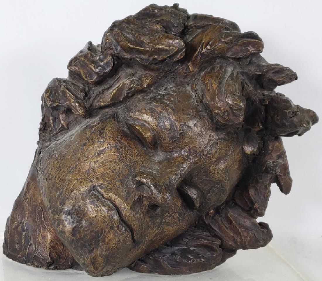 *SALMONES, VICTOR: (1937-1989 Mexican) "Endymion", bronze sculpture, signed "Victor Salmones P/A", mounted to acrylic base, approximate height of bronze 8 3/4", width 10 1/4", with base height 9 1/2", width 12", depth 7