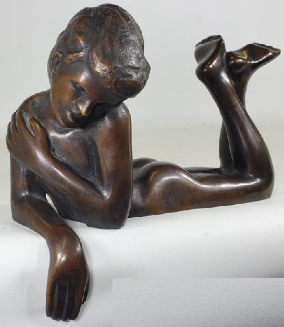 *SALMONES, VICTOR: (1937-1989 Mexican) "Narcissus", bronze sculpture, signed "Victor Salmones", numbered 3-10, E-28, approximate height 5 5/8", length 9 1/2".