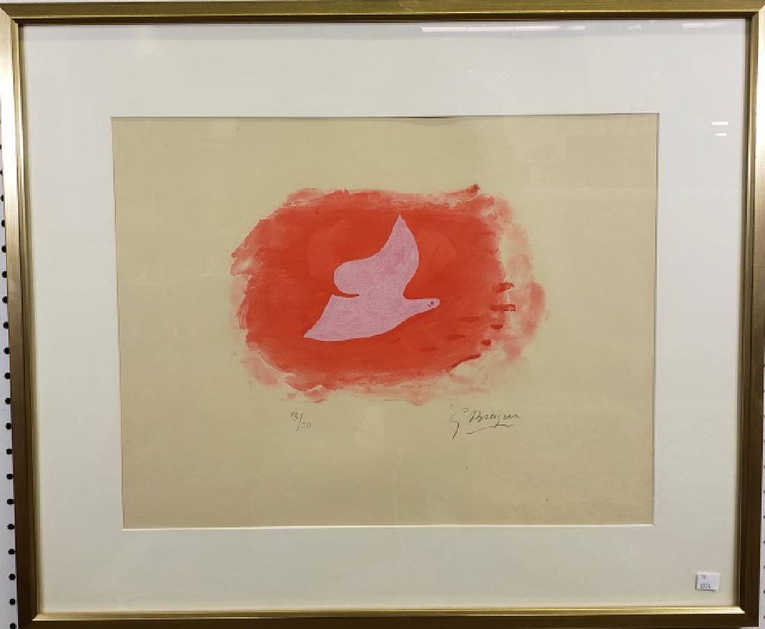*BRAQUE, GEORGES: (1882-1963 French) Bird in flight, framed lithograph on watermarked paper, approximate work size 15 3/4" x 20 1/2", frame 24" x 28 1/2", signed lower right and numbered from edition of 30 lower left.
