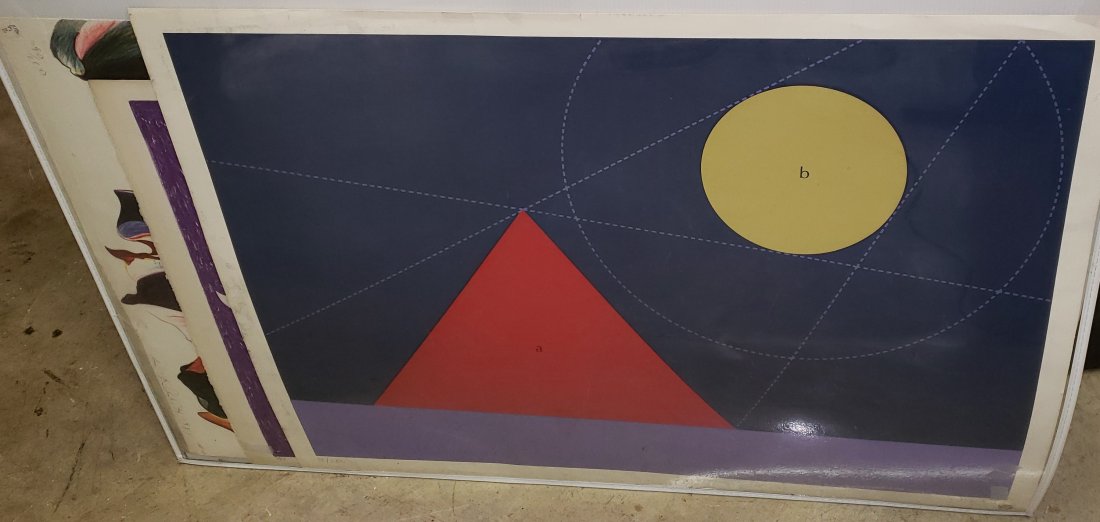 *4 UNFRAMED PIECES: 2 lithographs of flowers by Lowell Nesbitt, a geometric style serigraph by Inukai, and pastel portrait by Leslie B. Demille, approximate work size of each 26" x 34".