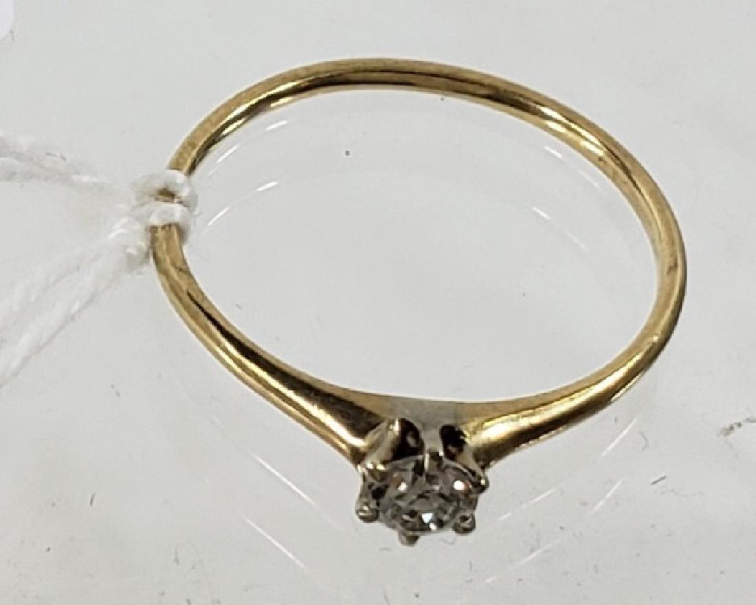 *ANTIQUE DIAMOND RING: Set with old European cut diamond measuring 3.63 mm, mounted in yellow gold ring, weight 0.7 dwt.