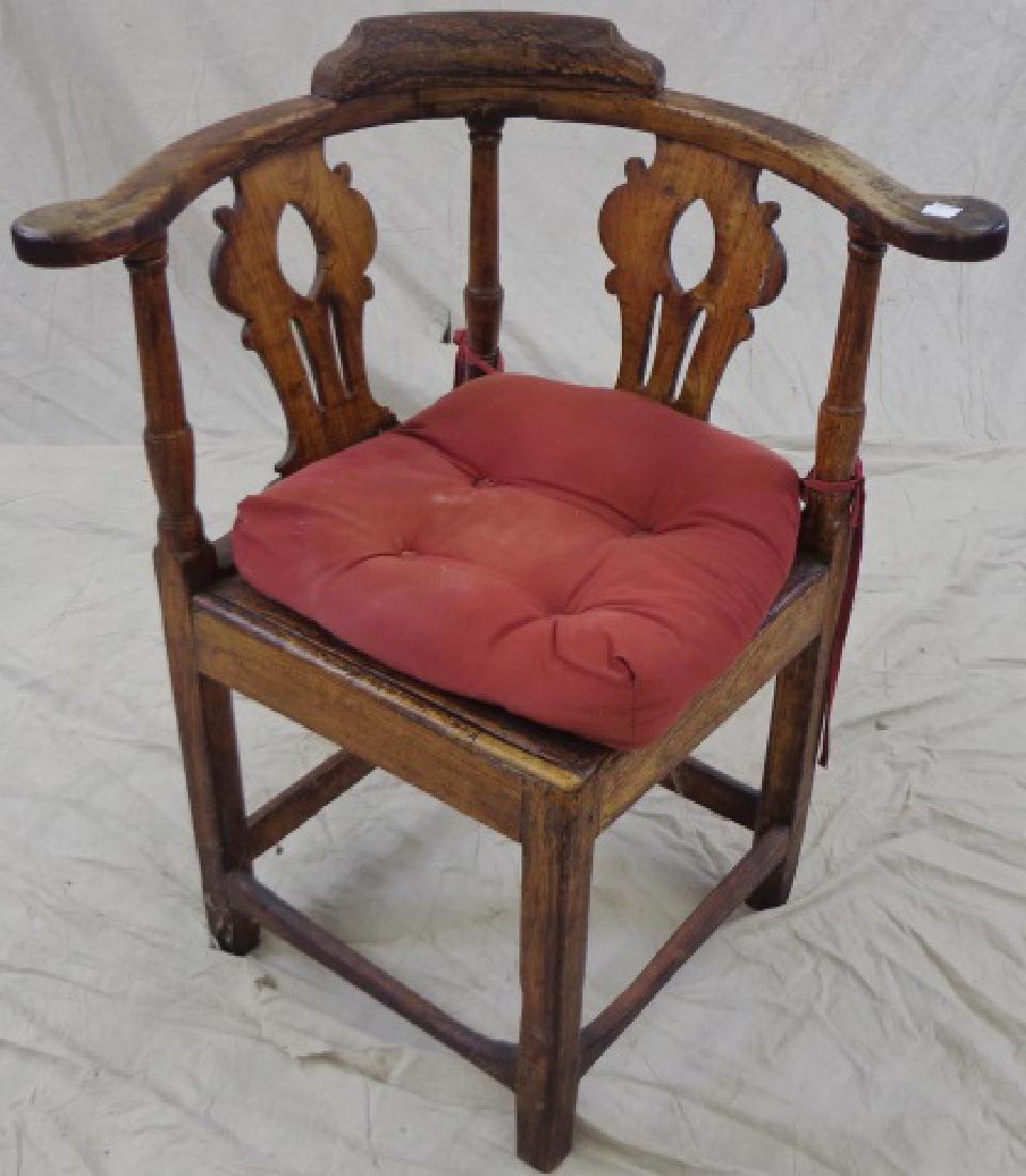 *GEORGIAN OAK CORNER CHAIR: Approximate height 32", width 28", depth 22".