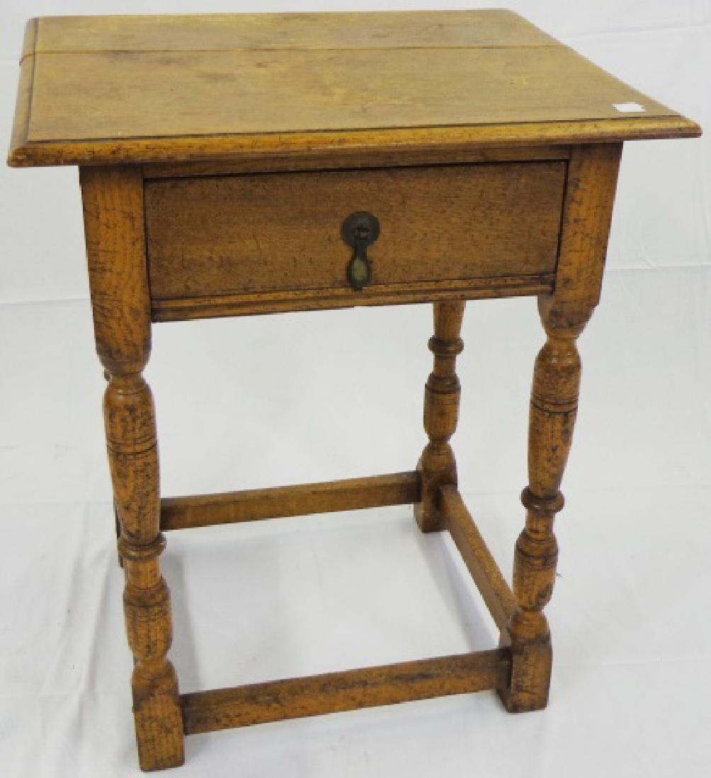 *18TH C. ENGLISH SIDE STAND: Having square top over single drawer, approximate height 26 1/4", width 21", depth 18".
