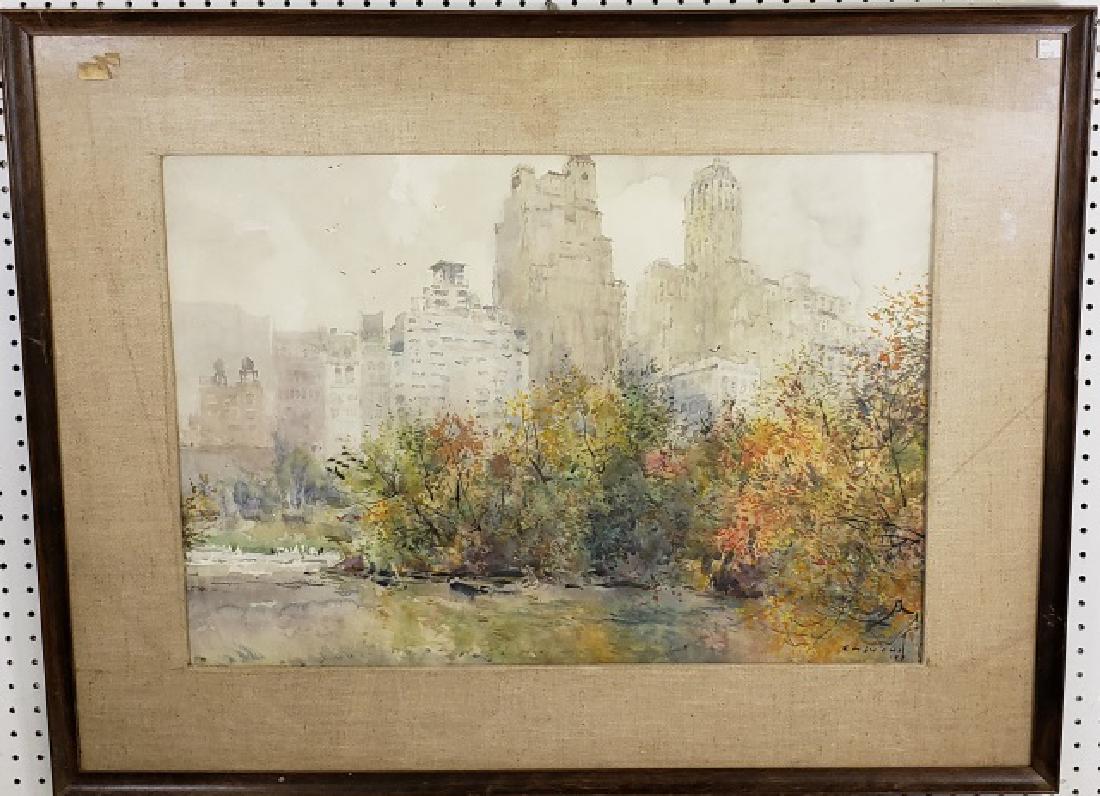 *CHEN, CHI: (1912-2005 Chinese/American) New York City skyline, framed watercolor, signed and dated 1957 lower right, approximate work size 20 1/2" x 29 1/2", frame 31" x 40 3/8".