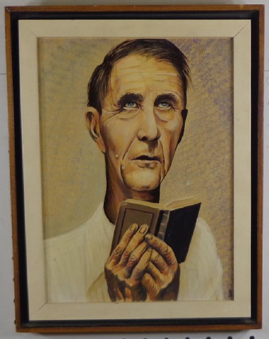 *GRADY: (Mid 20th C. American) Man at prayer, framed tempera on illustration board, signed lower right, approximate work size 12" x 9", frame 14 1/2" x 11 1/2".