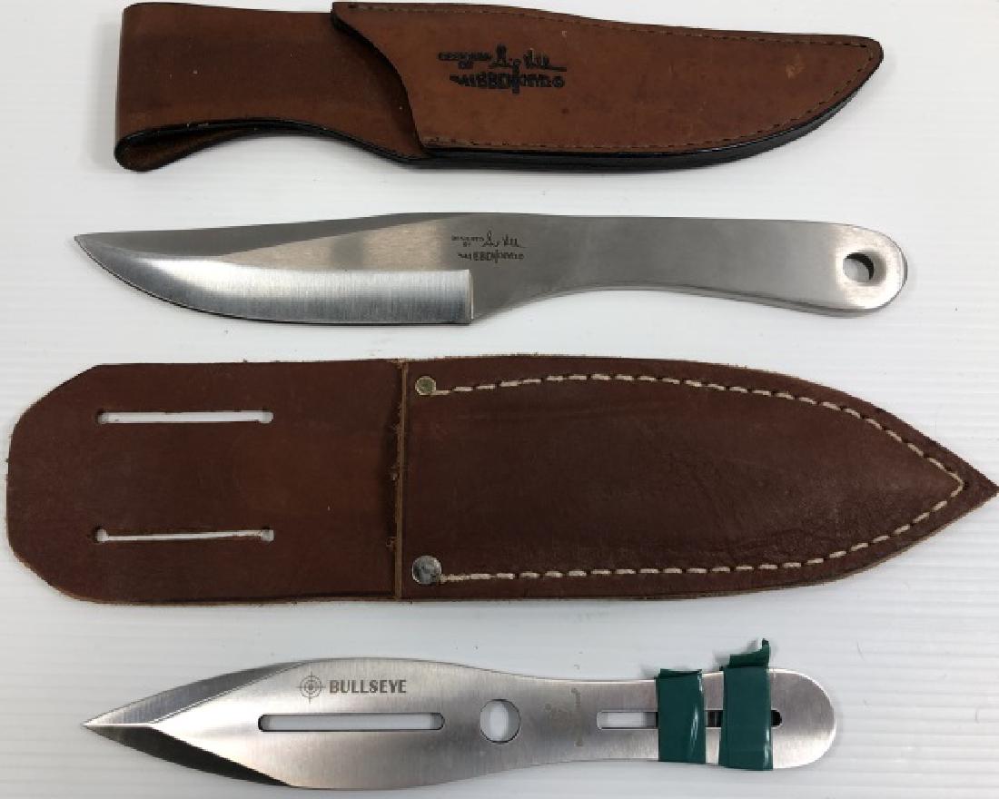 *2 THROWING KNIVES: 1 Gil Hibben and 1 Smith & Wesson, both with leather sheaths.