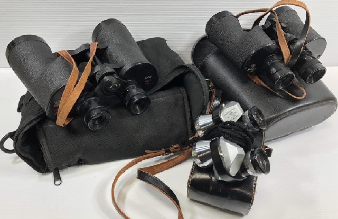 *3 PAIR OF BINOCULARS: Bushnell 7 x 50, Pentax 6 x 25, and Bausch & Lomb 7 x 35, all with cases.