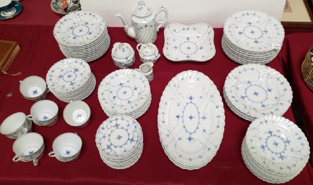 *SET OF PORSGRUND DINNERWARE: With blue floral decoration, 12 dinner plates, 5 salad plates, 11 luncheon plates, 8 soup bowls, 12 dessert plates, 12 salad plates, 12 cups, 12 saucers, square open bowl, 12 bread plates, 3 oval plat