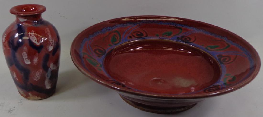 *2 PIECES OF ART POTTERY: Vase, and center bowl signed Ted Mobey.