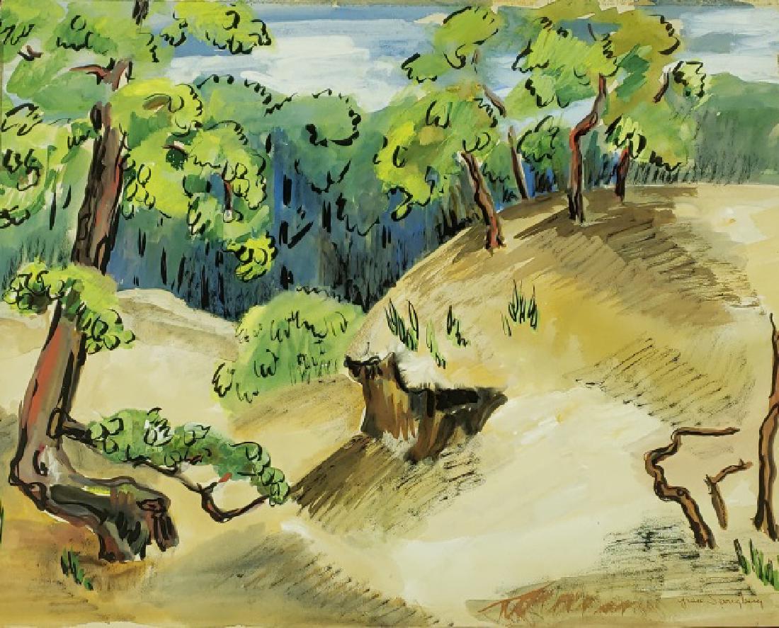 *SPONGBERG, GRACE: (20th C. American) Landscape, unframed gouache on board, signed lower right, approximate work size 17" x 21".