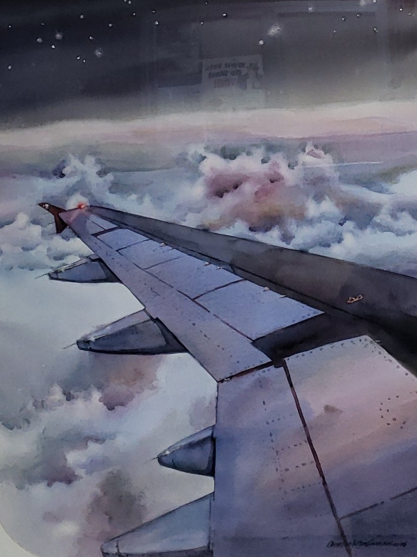SMITH, CATHERINE WILSON: (Late 20th C. American) "Betweem Heaven & Earth", framed watercolor signed and dated 1996 lower right, approximate work size 31" x 25 1/4", framed 41" x 35".