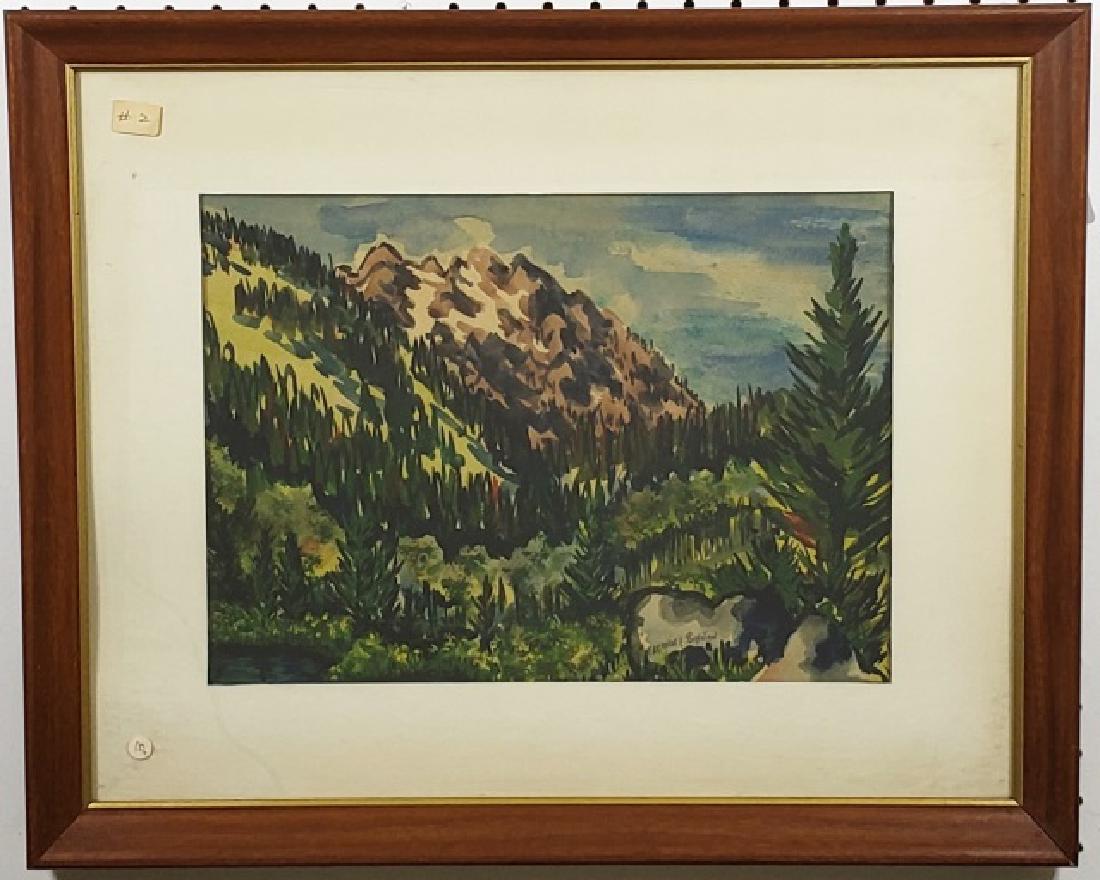 *BOYNTON, ELEANOR: (Mid 20th C. American) "In The Tetons", framed oil tempera on cardboard, signed bottom right, approximate work size 10 1/2" x 14", frame 18" x 22".