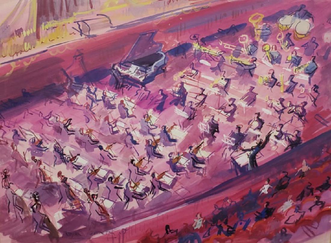 *BERTIN, ROGER: (1915-2003 French) Symphony orchestra, framed watercolor and gouache, signed and dated "1957" lower left, approximately 20 1/2" x 26 3/4", frame 31" x 37".