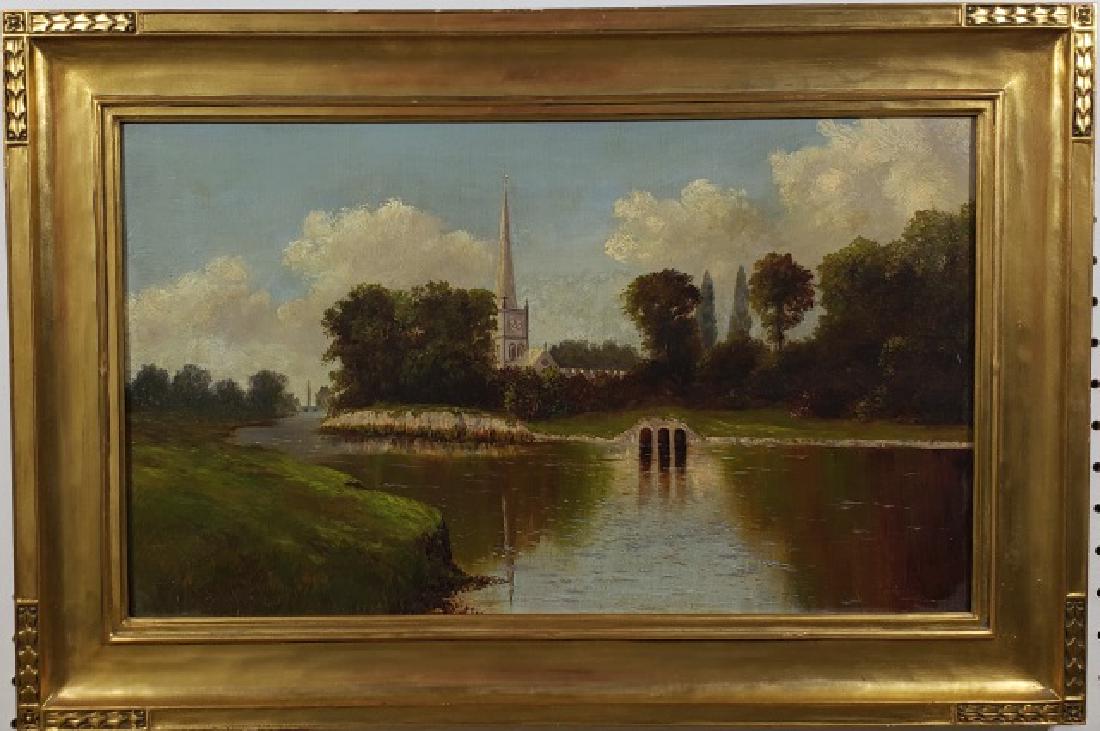 *WARD, F.W.: River landscape, oil on canvas, housed in Newcomb Macklin gold-finished frame, signed lower left, approximately 12" x 20", with frame 16 1/2" x 24 1/2".