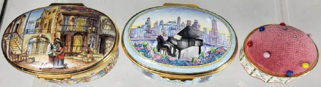 *3 "HALCYON DAYS" TRINKET BOXES: Museum of Metropolitan Art, The Metropolitan Opera, and Limited Edition 615/750, all fitted with music boxes.