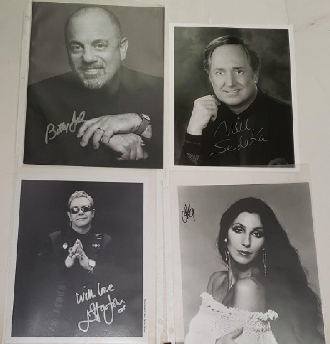 *4 AUTOGRAPHED PHOTOS: Elton John, Billy Joel, Cher, and Neil Sedaka.
