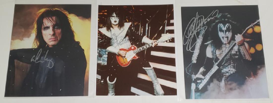 *3 AUTOGRAPHED PHOTOS: Alice Cooper, Gene Simmons, and Ace Frehley.