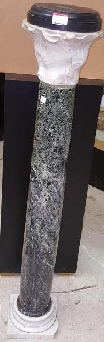 *DECORATIVE PEDESTAL: Polished marble and alabaster, approximate height 46 1/2", width 8", depth 8".