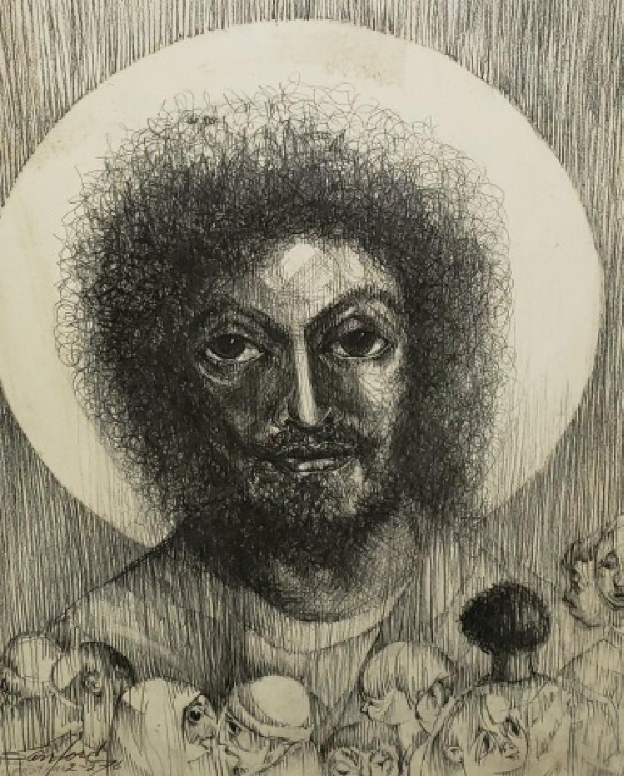 *SANFORD, WALTER: (Mid-20th C. American) "Christ and the Children", framed pencil drawing mounted to cardboard, signed and dated "1976" lower left, approximately 14" x 10 3/4", with frame 21" x 17".