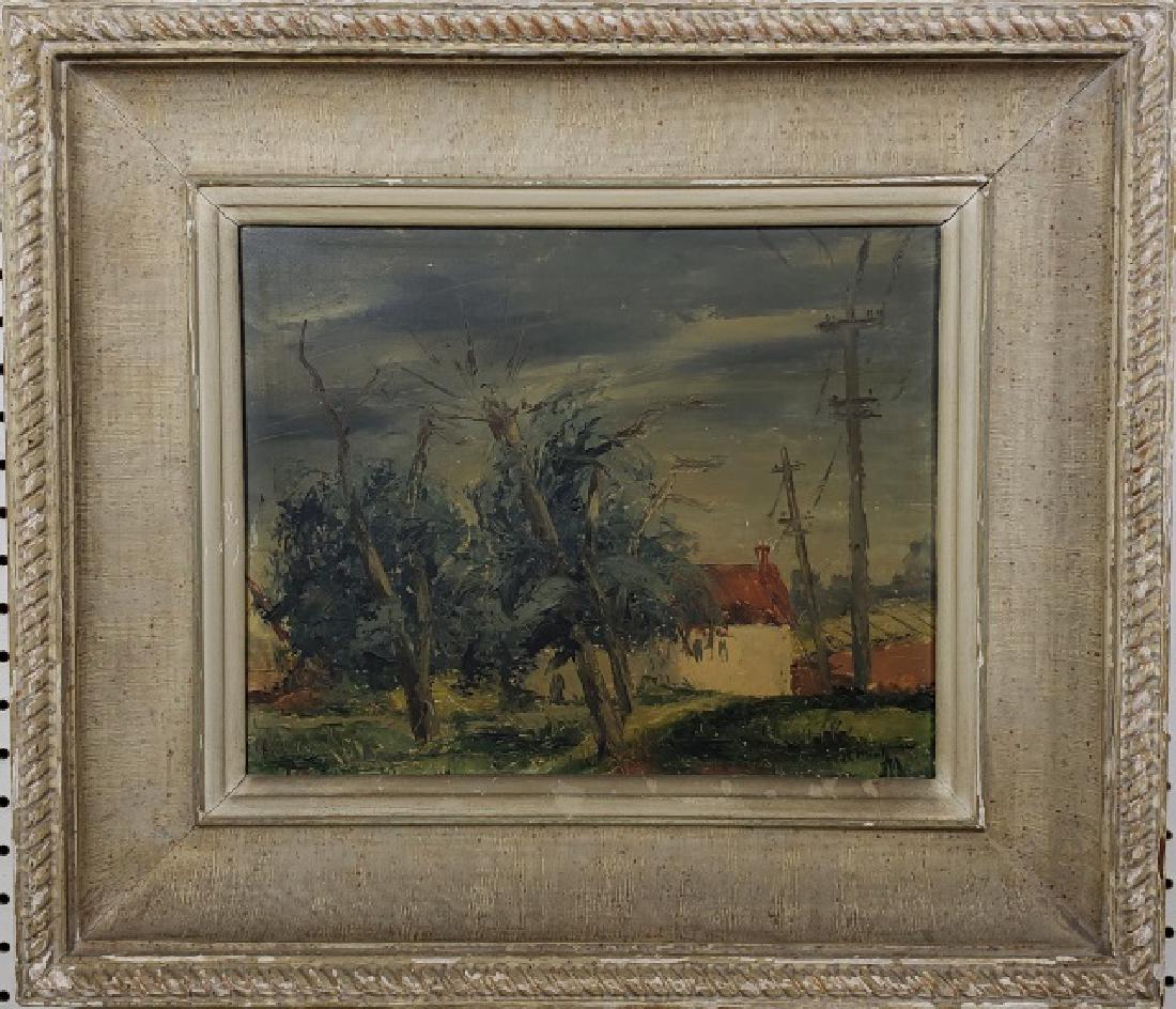 *MINTZ, HARRY: (1907- American) Landscape, framed oil on masonite panel, signed lower right, approximately 12" x 14 3/4", with frame 19" x 22".