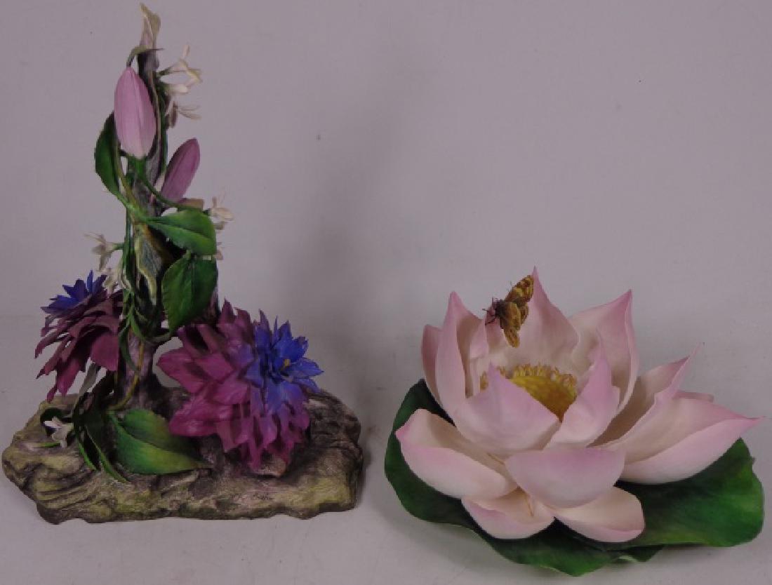 *2 PIECES OF BOEHM PORCELAIN: Floral grouping, "Pink Lotus", approximate height 5 1/2" and floral grouping, approximate height 11".