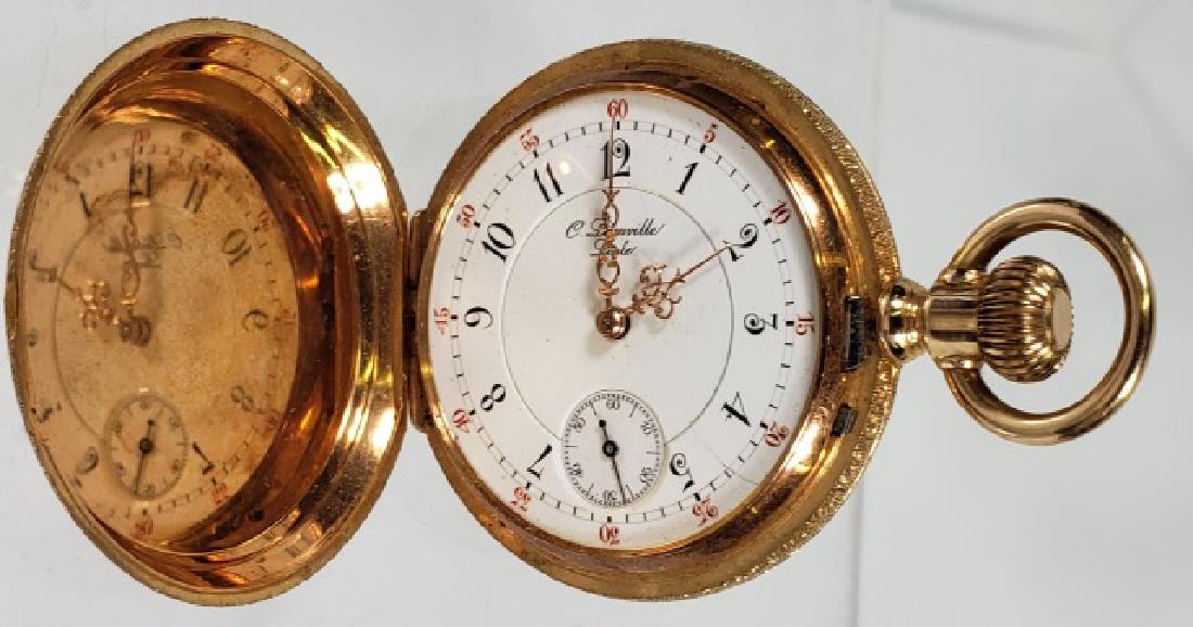 *19TH C. POCKET WATCH: Having jeweled movement, stem-wound, leather-set, movement signed "C. Leonville", serial no. 16063, with white porcelain dial with second register and fancy hands, size 12.