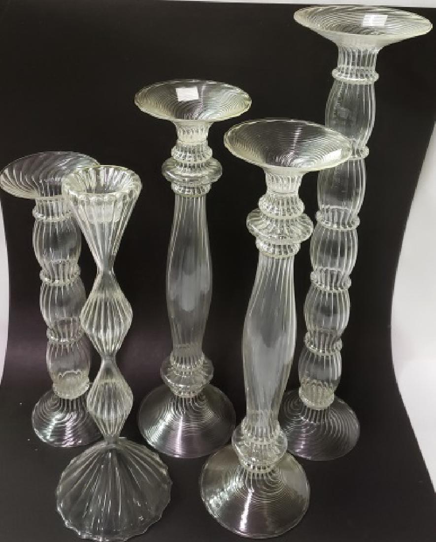 *5 VENETIAN GLASS CANDLE HOLDERS: Signed Mathias Paris, approximate heights12 1/2"-19 1/4".