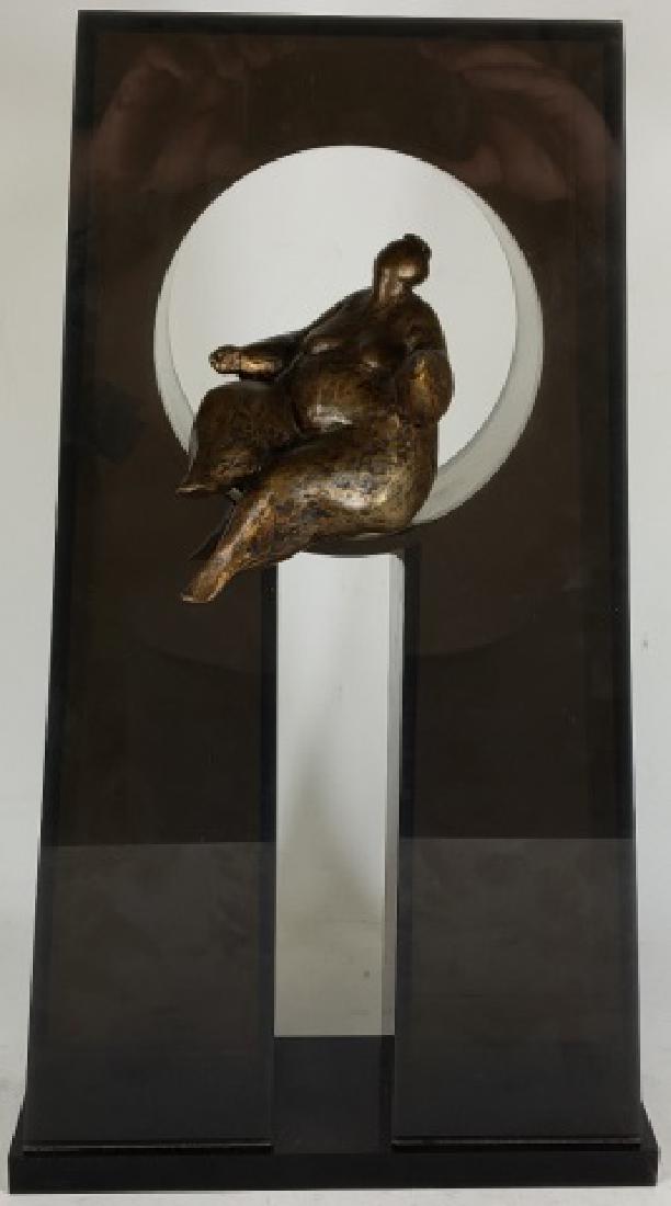 *SARGEN-SIMON, RITA: Having bronze nude female enclosed in black acrylic case, signed on bottom of case R. Sargen-Simon, approximate height of case 18", width 10 1/2", depth 3 1/2".
