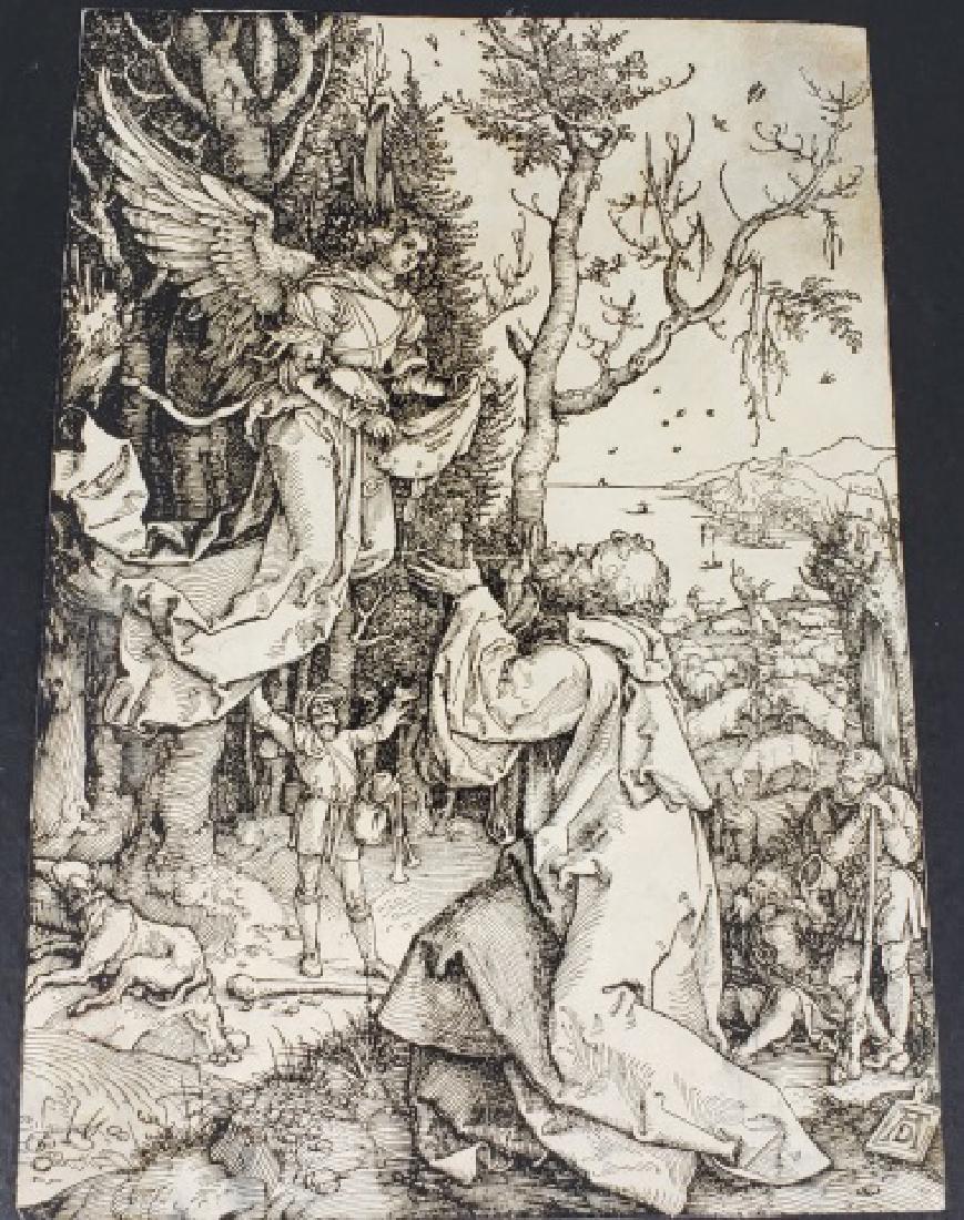 *DURER, ALBRECHT: (After) Visitation from angel, unframed wood engraving, artist initials lower right, ca. late 17th C. to very early 18th C., approximately 11 7/8" x 8 1/4".