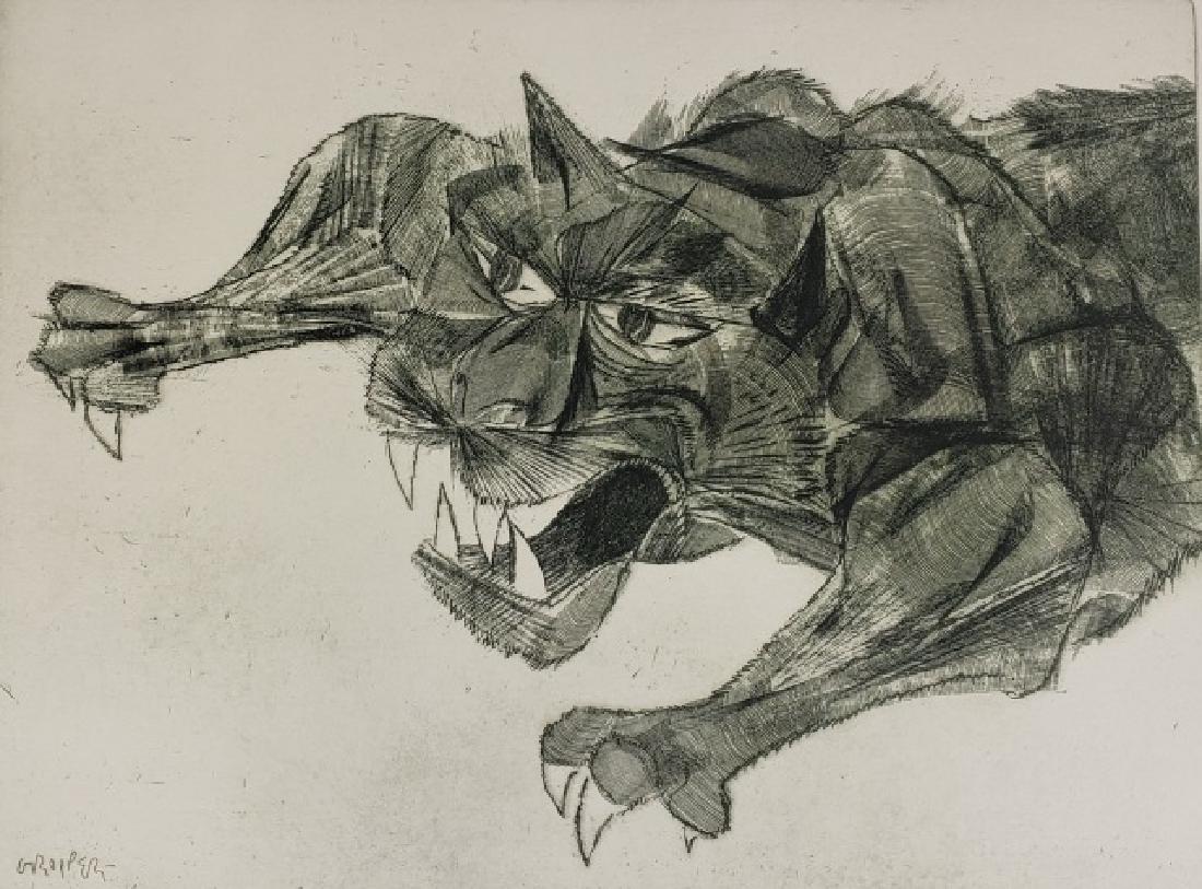 *GROPPER, WILLIAM: (1897-1977 American) Lion, unframed etching, signed lower right, noted as artist proof, approximately 11 3/4" x 15 3/4", total paper size 17" x 20".