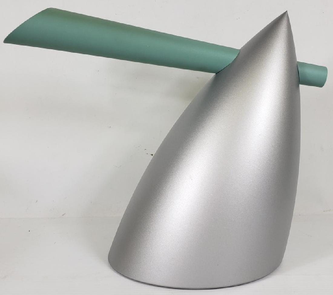 *PHILIPPE STARCK HOT BERTAA TEA KETTLE: Marked on bottom "Alessi, Italy", ca. 1990, aluminum, approximate height 9 7/8", length 12 3/8", depth 6 3/4".