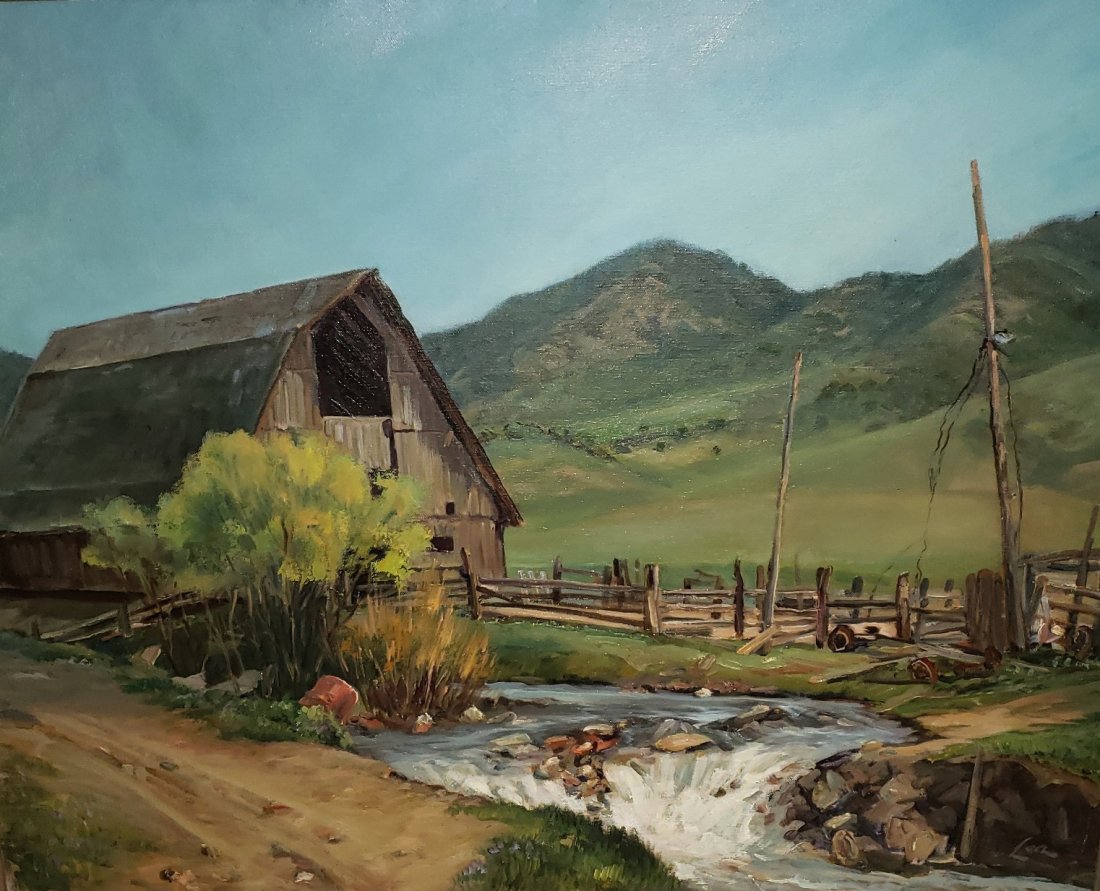 LEA: (Ca. 1970s-1980s American) Impressionist landscape with stream, framed oil on canvas, signed lower right.