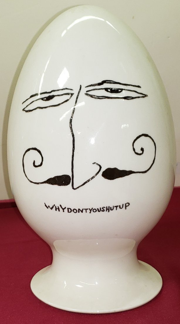 *LAGARDO TACKETT EGG STORAGE HEAD: "WHYDONTYOUSHUTUP", marked on underside "Designed by Tackett, 1958".