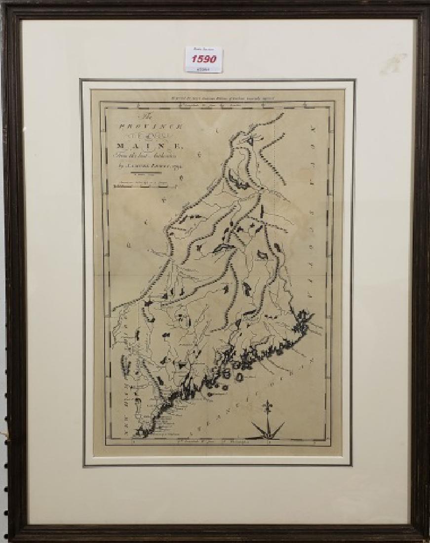 *LEWIS, SAMUEL: (18th C. American) "The Province of Maine", framed engraved map, having artist name and date of "1794" on plate upper left, approximately 15" x 10 1/2", with frame 22" x 17 1/2".