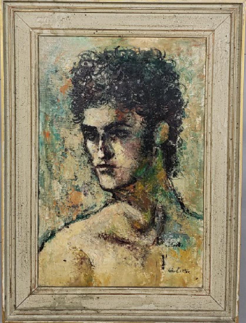 *CARTER, WILLIAM: (Mid-20th C. American School) Portrait of a man, framed oil on canvas board, double signed lower right, approximately 21" x 13 3/4", with frame 26" x 19".
