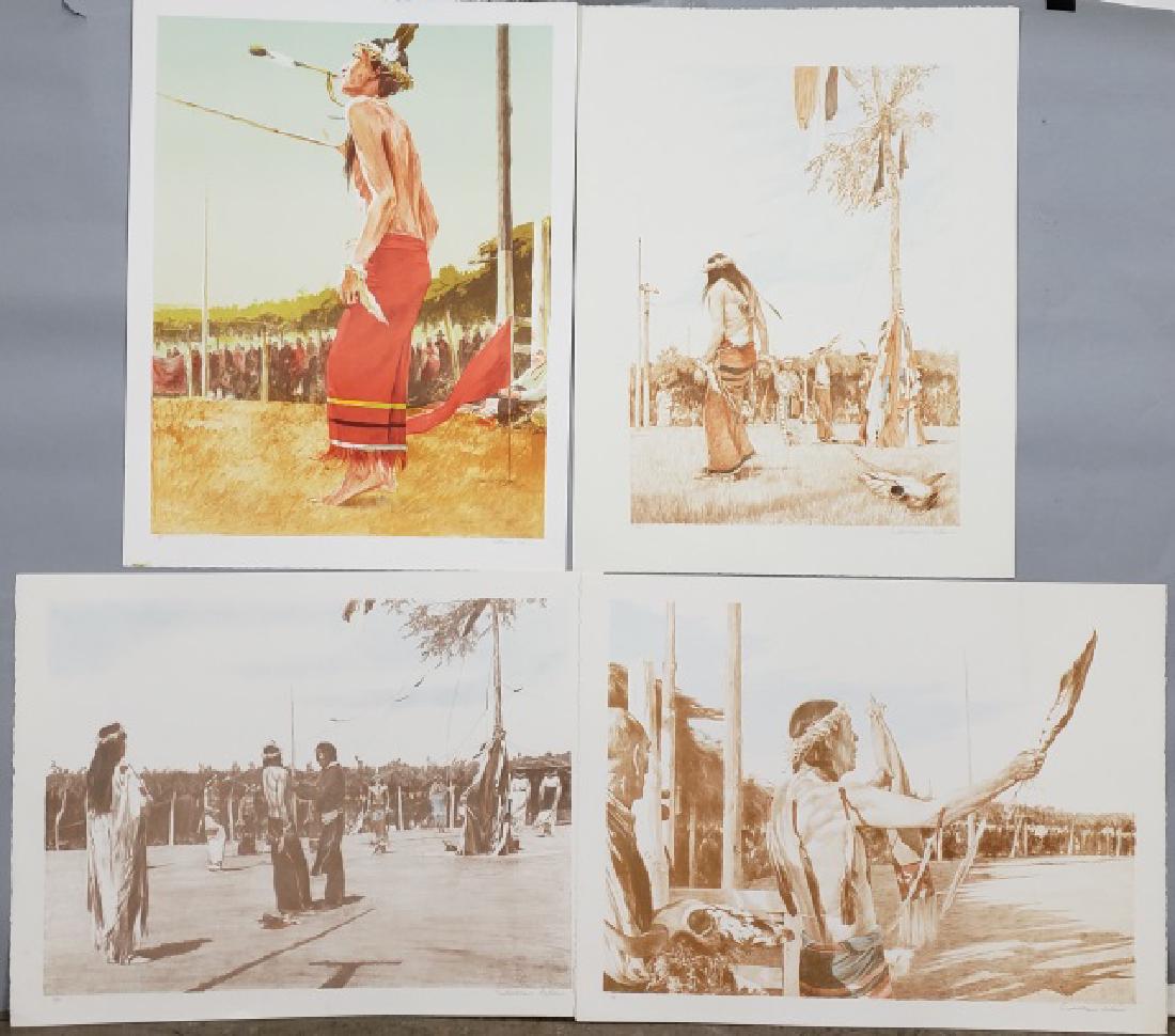 *NELSON, WILLIAM: 4 unframed lithographs depicting Native American scenes, all signed and marked AP in lower margin, largest paper size 26 5/8" x 20 1/8".