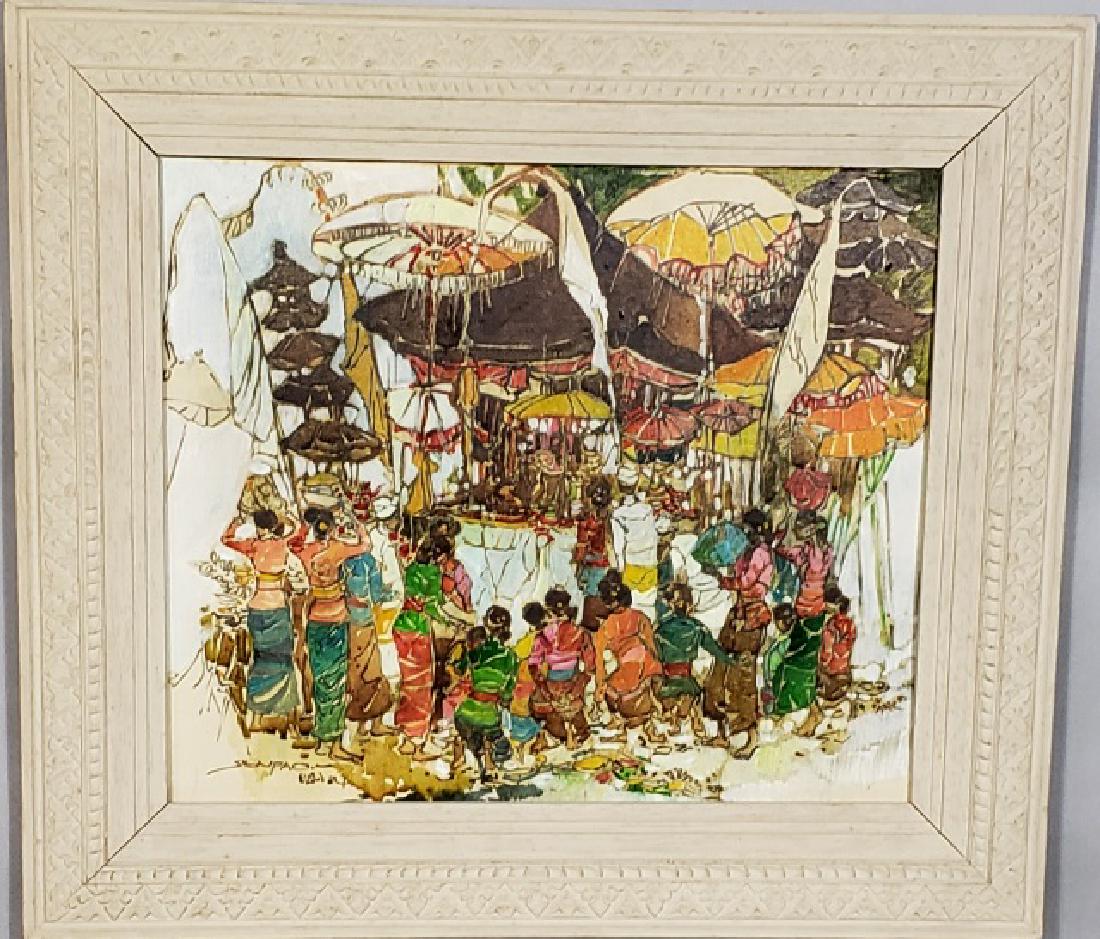 *SENPAO: (Late 20th C. Balinese) Market scene, framed oil on canvas, signed and dated 1984 lower left, approximately 12 1/2" x 14 1/2", with frame 18" x 20".