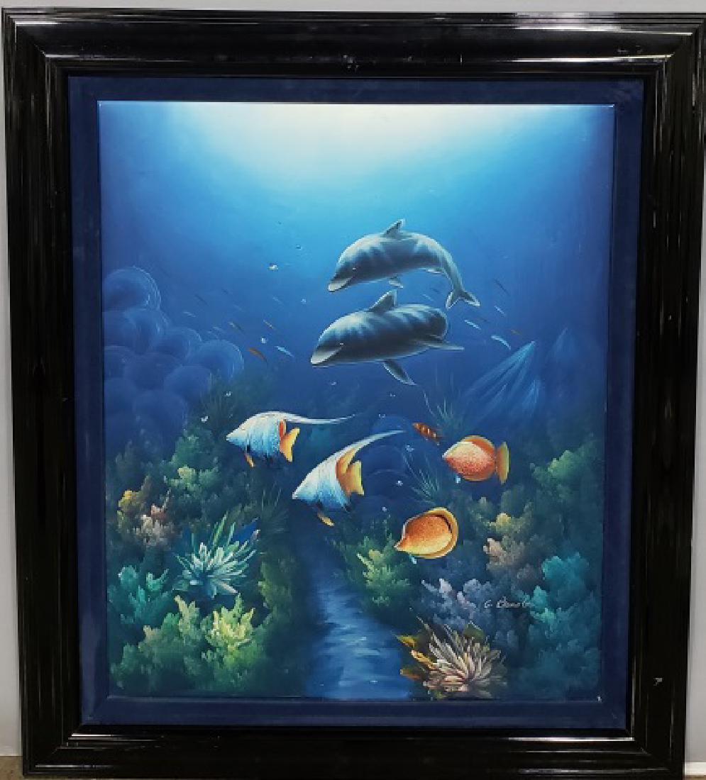 *BENOLT, C.: Tropical fish and dolphins, framed oil on canvas, signed lower right, approximately 24" x 20", with frame 31" x 27".