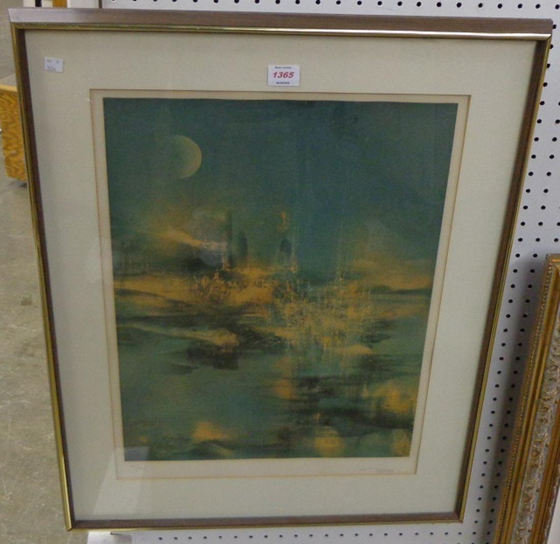 *NIERMAN, LEONARDO: (Born 1936 Mexican) City landscape, framed lithograph, handsigned, numbered in pencil lower margin.