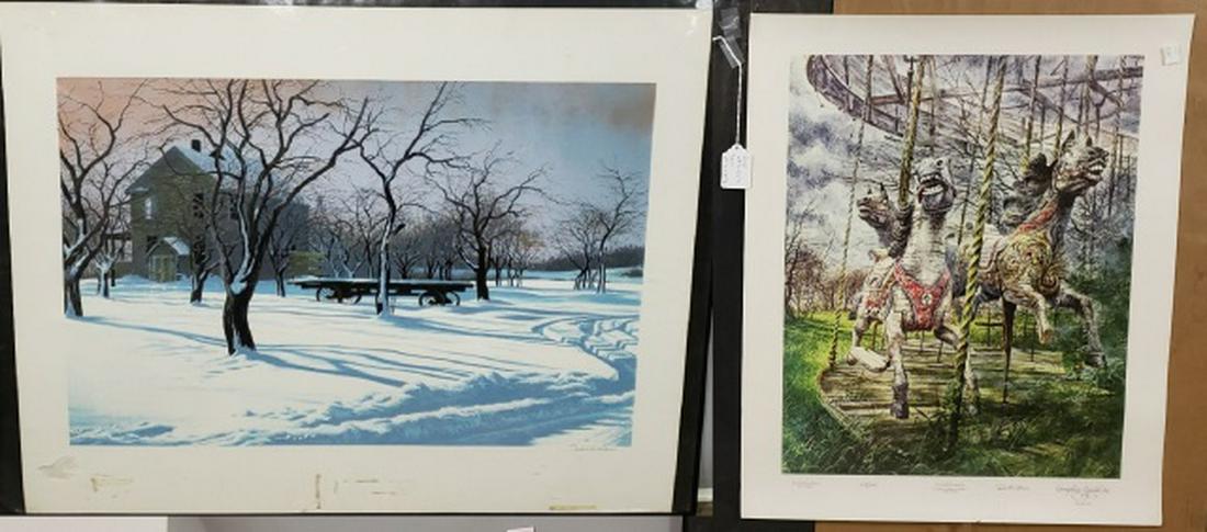 ADDISON, ROBERT W.: (1924-1988 American) 2 unframed lithographs, "Winter", signed lower right, paper size approximately 23 3/4" x 29", and "Weathered Memory", signed lower right, numbered 215/1000, paper size approximate