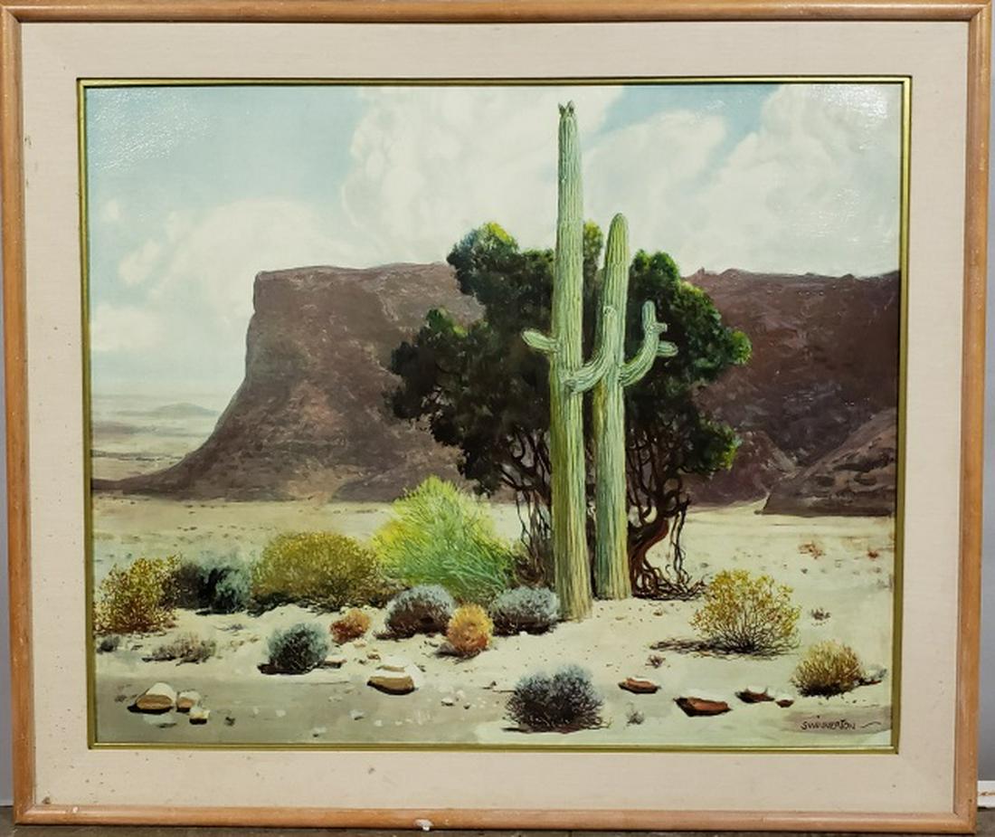 *SWINNERTON, JAMES: (1875-1974 American) "Volcanic Butte, Arizona", framed print on canvas, signed lower right in plate, approximate canvas size 28" x 34", with frame 34" x 40".