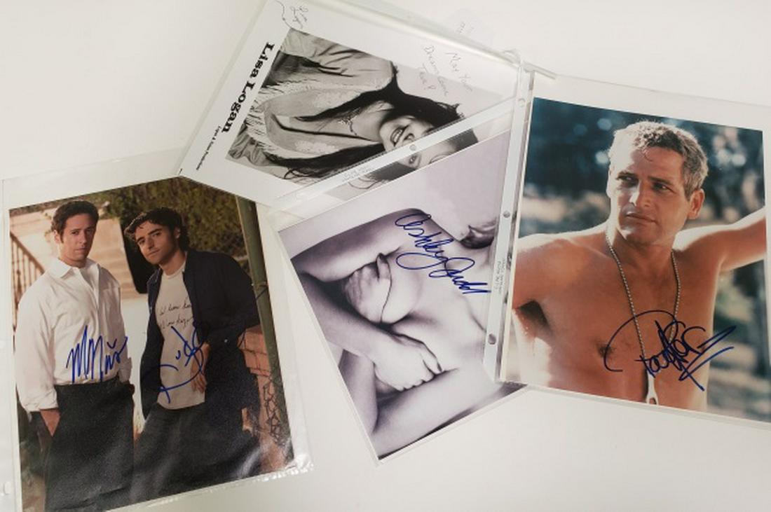 7 AUTOGRAPHED PHOTOS: Paul Newman, Ashley Judd, Jon Cryer, Lisa Logan, "3rd Rock from the Sun" with French Stewart, Kristen Johnston, John Lithgow, and Joseph Gordon-Levitt, "Numbers" with Rob Morrow and David Krumholtz, e