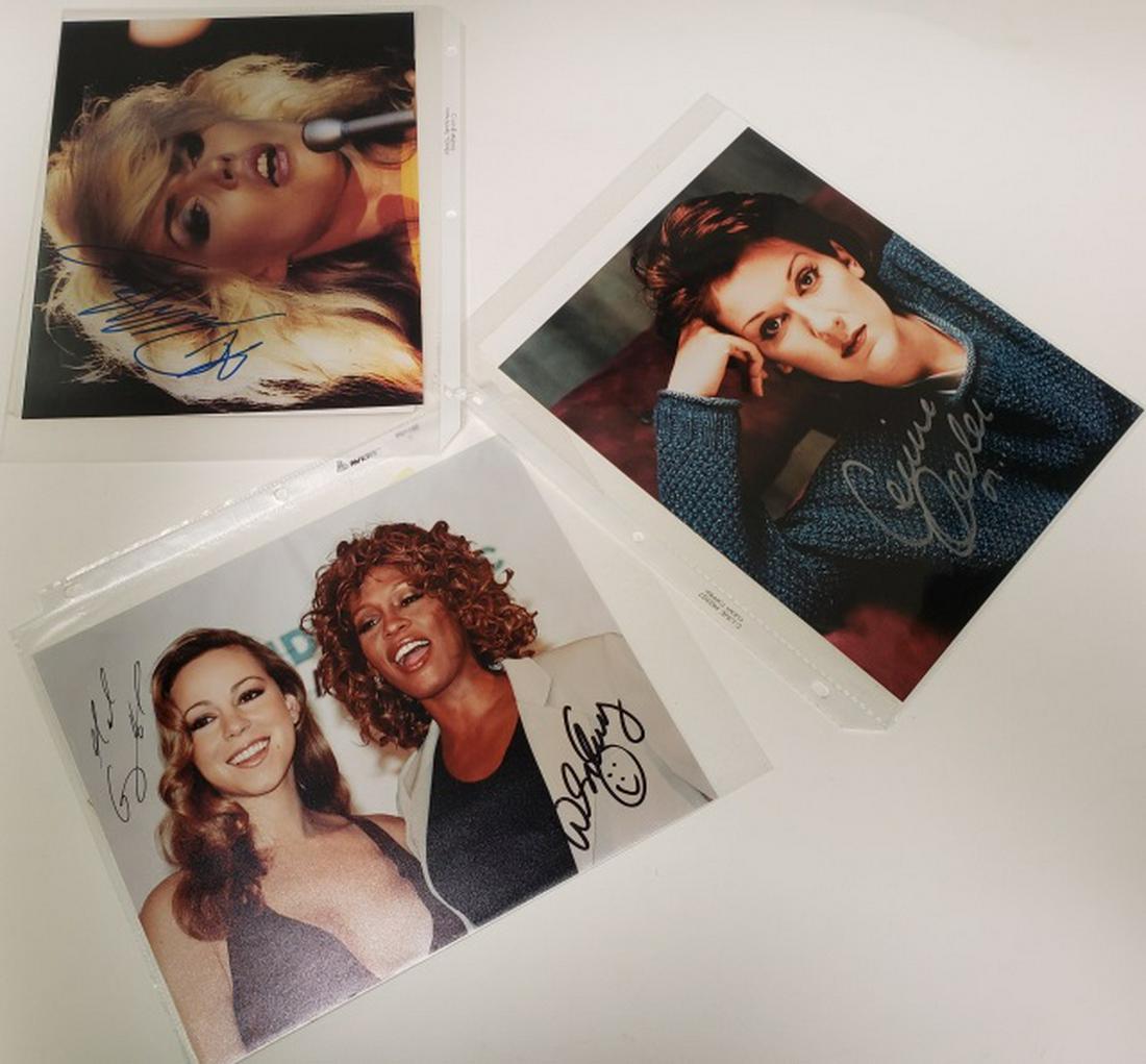 6 AUTOGRAPHED PHOTOS: Dionne Warwick, Dolly Parton, Debbie Harry, Celine Dion, Sheryl Crow, and Garth Brooks.