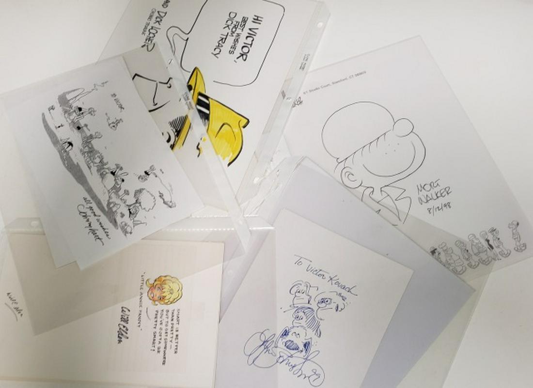 10 AUTOGRAPHED CARTOONS: Dick Tracy by Dick Locher, B.C. by Johnny Hart, Marmaduke by Brad Anderson, Little Annie Fanny by Will Elder, Family Circus by Bil Keane, Beetle Baily by Mort Walker, etc.