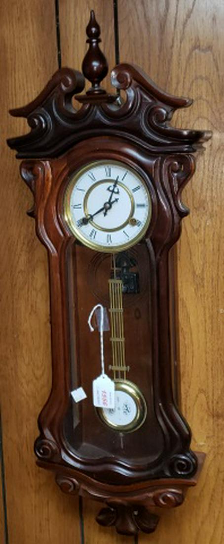 *VICTORIAN STYLE WALL CLOCK: Fitted with time and strike movement, enamel dial having Roman numeral markers.