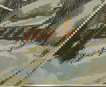 ROBERTS, TOM (THOMAS)| (Born 1909 Canada) Snowy l: ROBERTS, TOM (THOMAS)| (Born 1909 Canada) Snowy landscape with church, framed serigraph, signed lower left Tom Roberts, from the Sears Roebuck & Co. Corporate Art Collection, sight approximately 28''